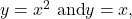 \ds y={x}^{2}\ \text{and} y=x,
