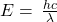 E=\phantom{\rule{0.2em}{0ex}}\frac{hc}{\lambda }