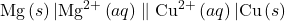 \text{Mg}\left(s\right)|{\text{Mg}}^{2+}\left(aq\right)\parallel {\text{Cu}}^{2+}\left(aq\right)|\text{Cu}\left(s\right)