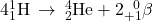 4{}_{1}^{1}\text{H}\phantom{\rule{0.2em}{0ex}}\rightarrow\phantom{\rule{0.2em}{0ex}}{}_{2}^{4}\text{He}+2{}_{+1}^{\phantom{\rule{0.5em}{0ex}}0}{$\beta$}