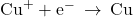 {\text{Cu}}^{+}+{\text{e}}^{-}\phantom{\rule{0.2em}{0ex}}\rightarrow\phantom{\rule{0.2em}{0ex}}\text{Cu}