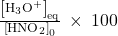 \frac{{\left[{\text{H}}_{3}{\text{O}}^{\text{+}}\right]}_{\text{eq}}}{{\left[{\text{HNO}}_{2}\right]}_{0}}\phantom{\rule{0.2em}{0ex}}\times\phantom{\rule{0.2em}{0ex}}100