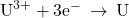 {\text{U}}^{3+}+{\text{3e}}^{-}\phantom{\rule{0.2em}{0ex}}\rightarrow\phantom{\rule{0.2em}{0ex}}\text{U}