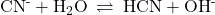 {\text{CN}}^{\text{-}}+{\text{H}}_{2}\text{O}\phantom{\rule{0.2em}{0ex}}\rightleftharpoons\phantom{\rule{0.2em}{0ex}}\text{HCN}+{\text{OH}}^{\text{-}}