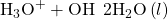 {\text{H}}_{3}{\text{O}}^{\text{+}}+{\text{OH}}^{\text{−}}\phantom{\rule{0.2em}{0ex}}⇌\phantom{\rule{0.2em}{0ex}}2{\text{H}}_{2}\text{O}\left(l\right)