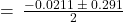 =\phantom{\rule{0.2em}{0ex}}\frac{-0.0211\phantom{\rule{0.2em}{0ex}}\pm\phantom{\rule{0.2em}{0ex}}0.291}{2}