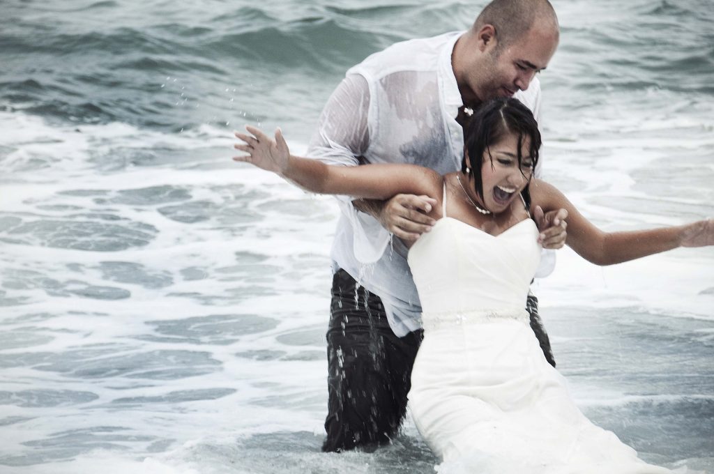 A couple playing in the sea