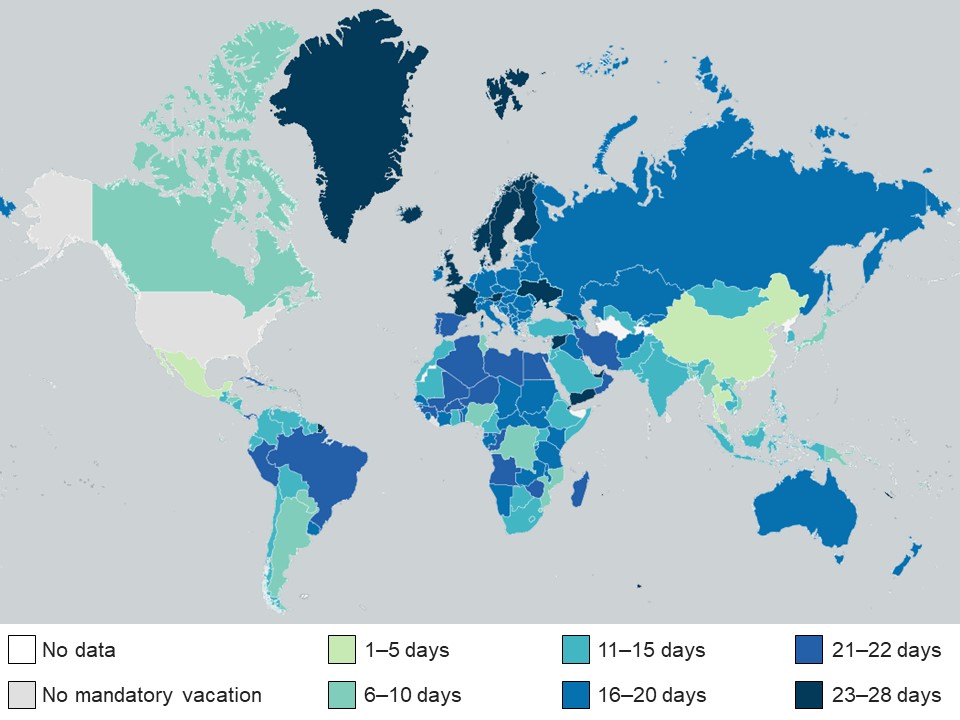 Map showing legally mandated time off
