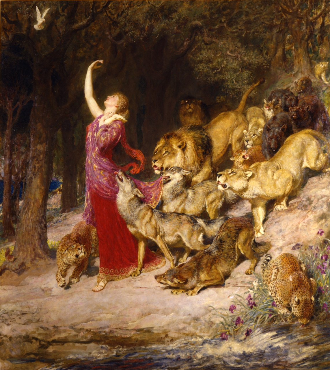 A painting of Aphrodite surrounded by nature and animals.