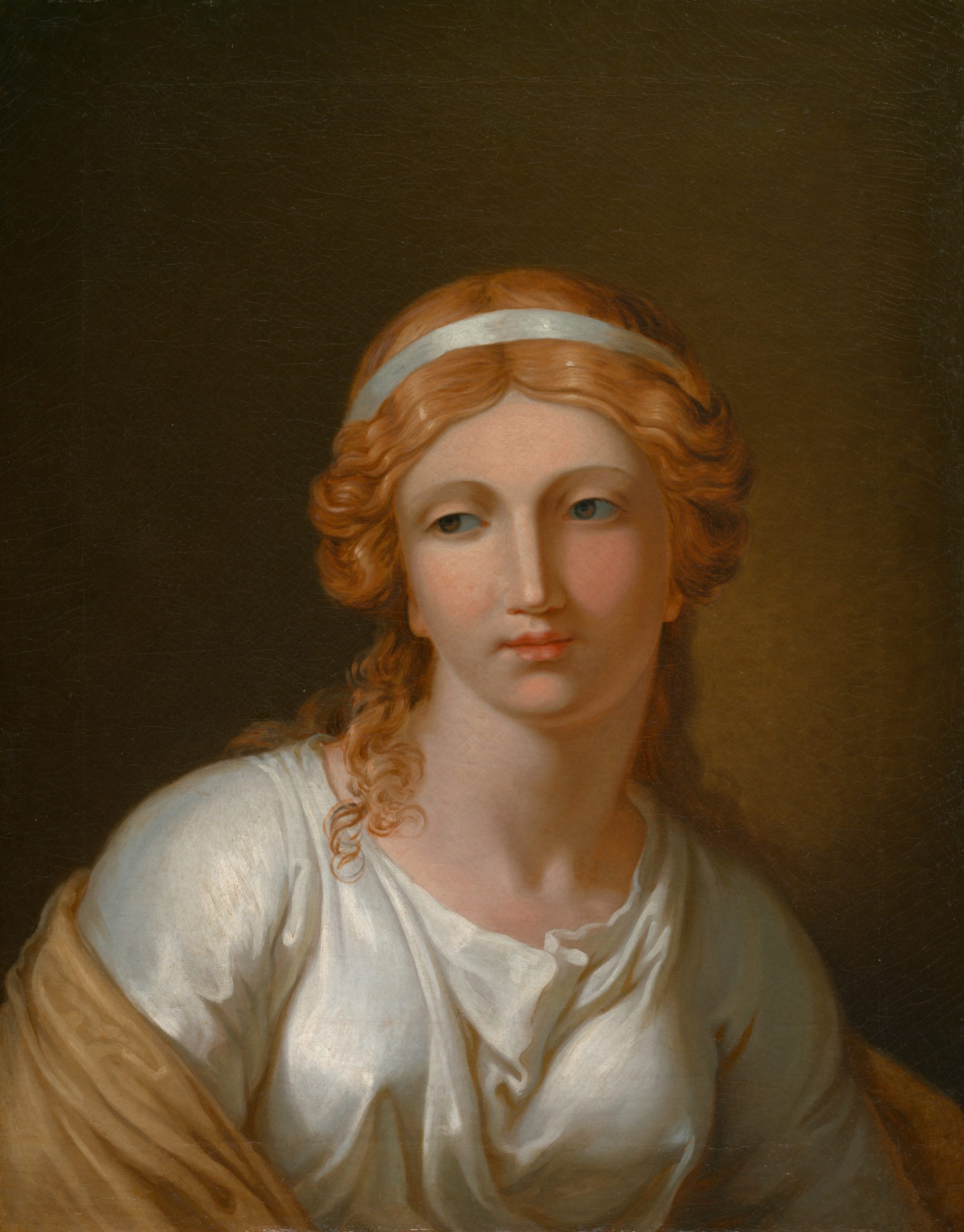 A portrait of a woman staring off with a gaunt expression. The colours are muted.
