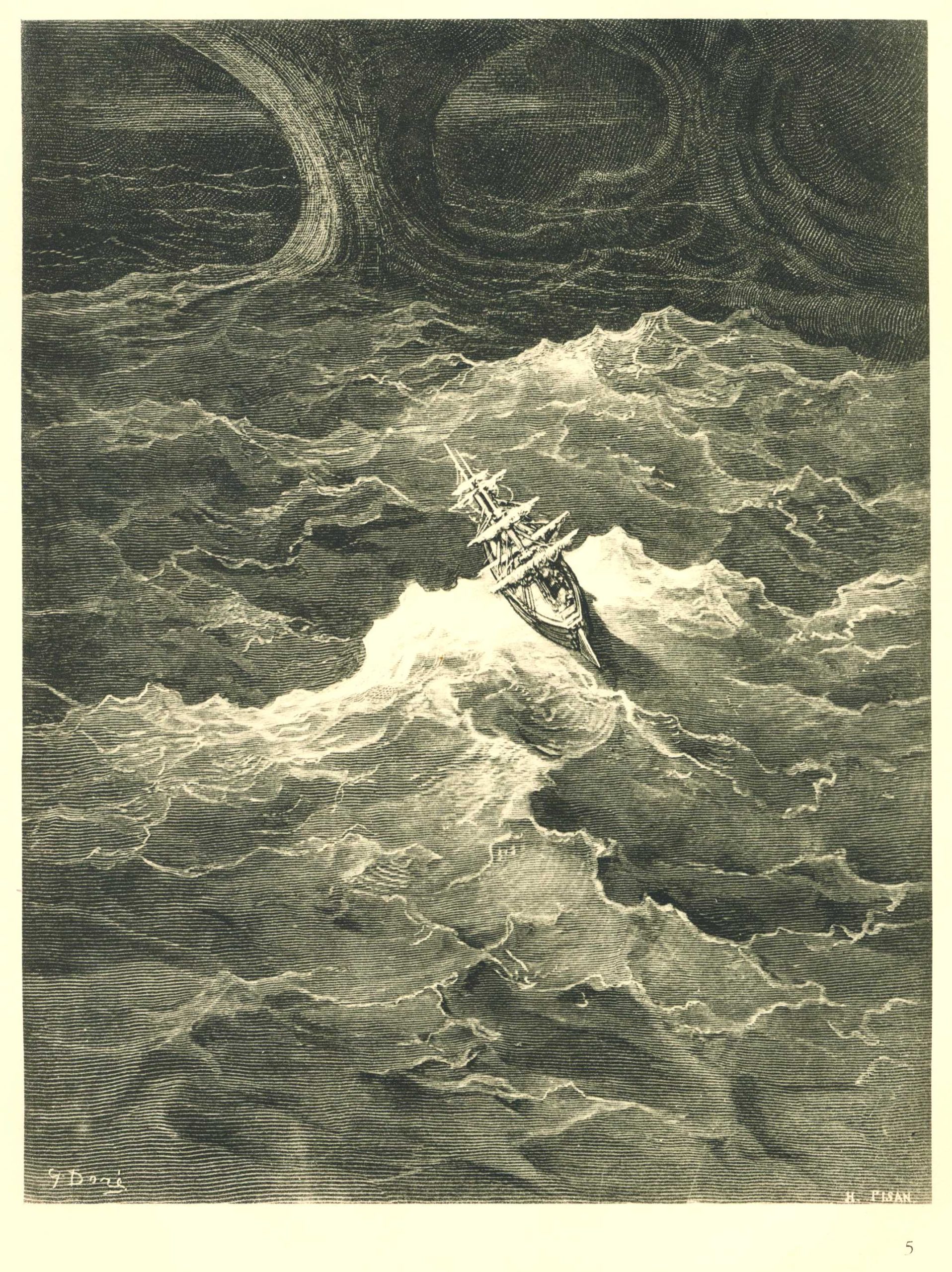 A ship swaying violently in a stormy sea