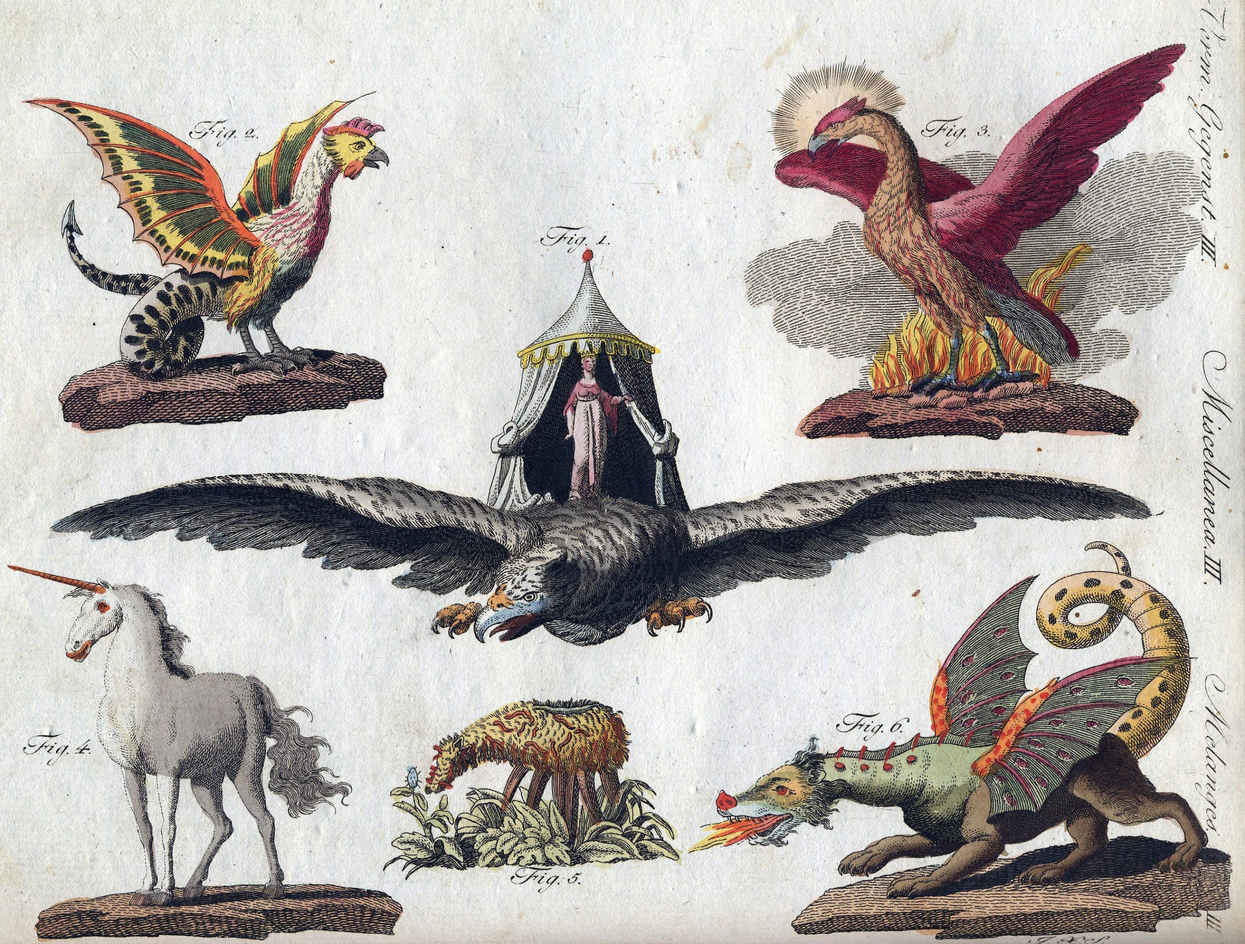 An assortment of illustrations of mythical creatures.