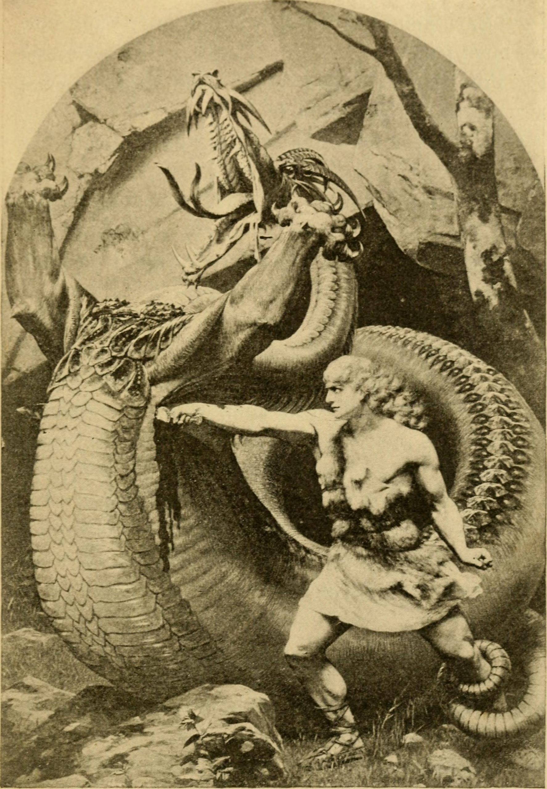 A man points at a large serpent.