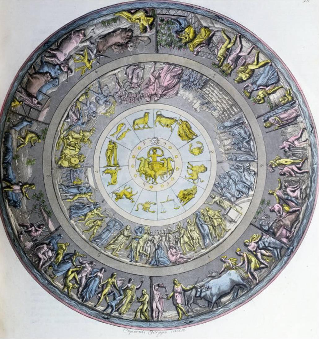 A shield with various etchings. The shield is silver and the accents are gold, blue, and pink.