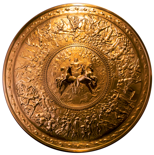 A photo of a bronze shield.