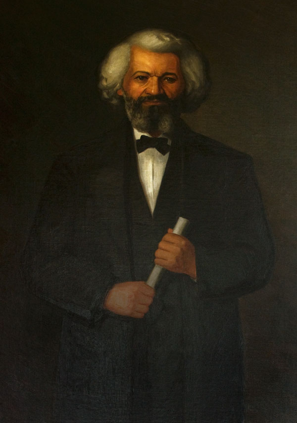 A painting depicting a man holding a rolled paper who gazes at the viewer.