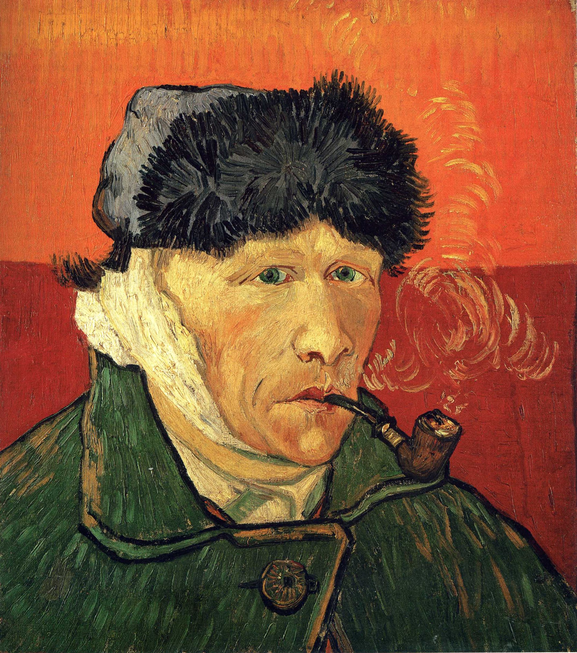 A stylistic and abstract self-portrait of a man with a smoke pipe.