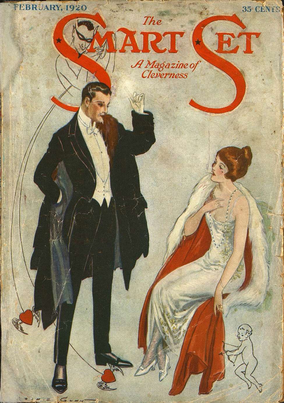 An illustration depicting a man in a suit standing in front of a seated woman in a dress