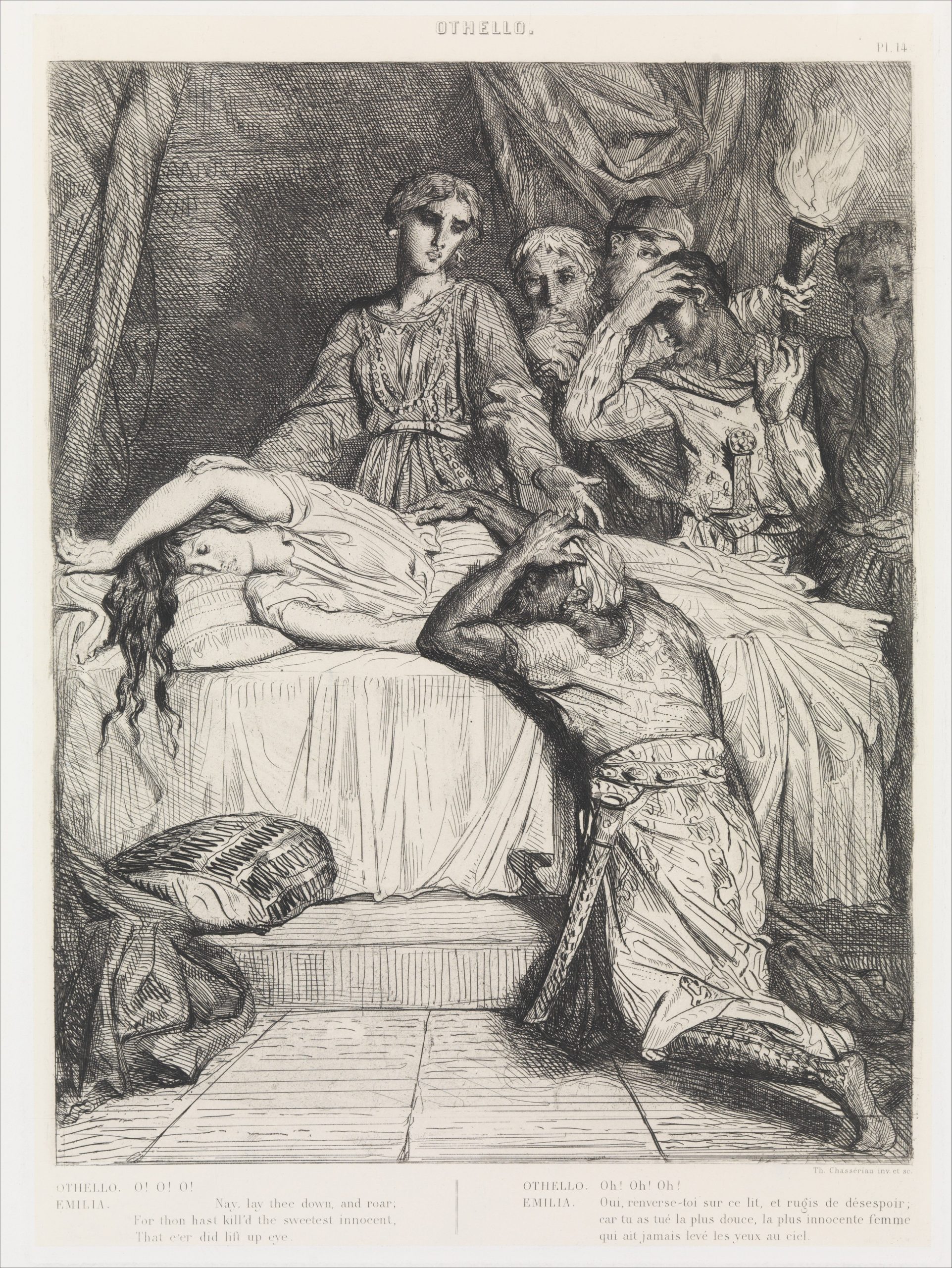 An illustration depicts a woman who lies down with several people surrounding her.