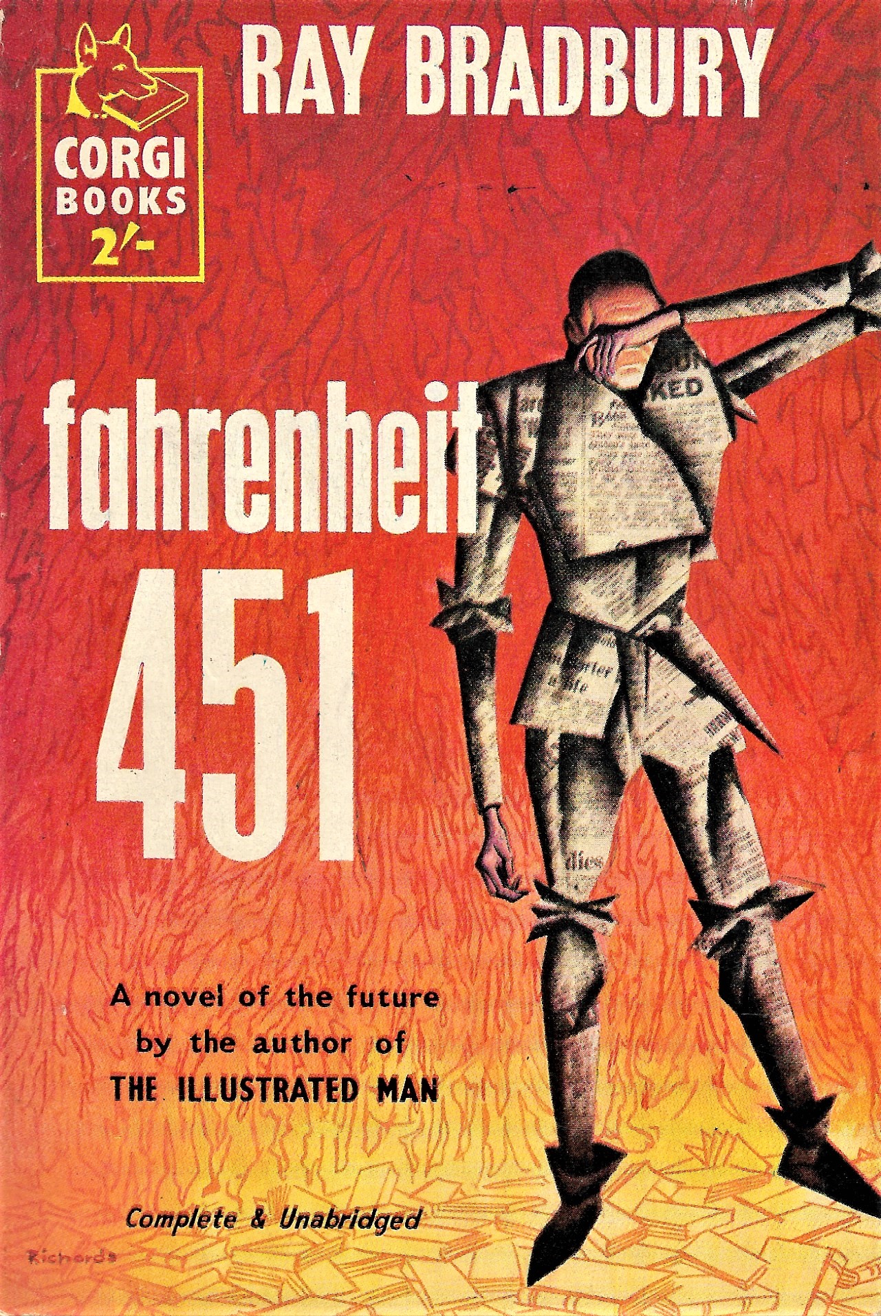 The front cover of a dystopian novel depicting a man standing against a fiery background