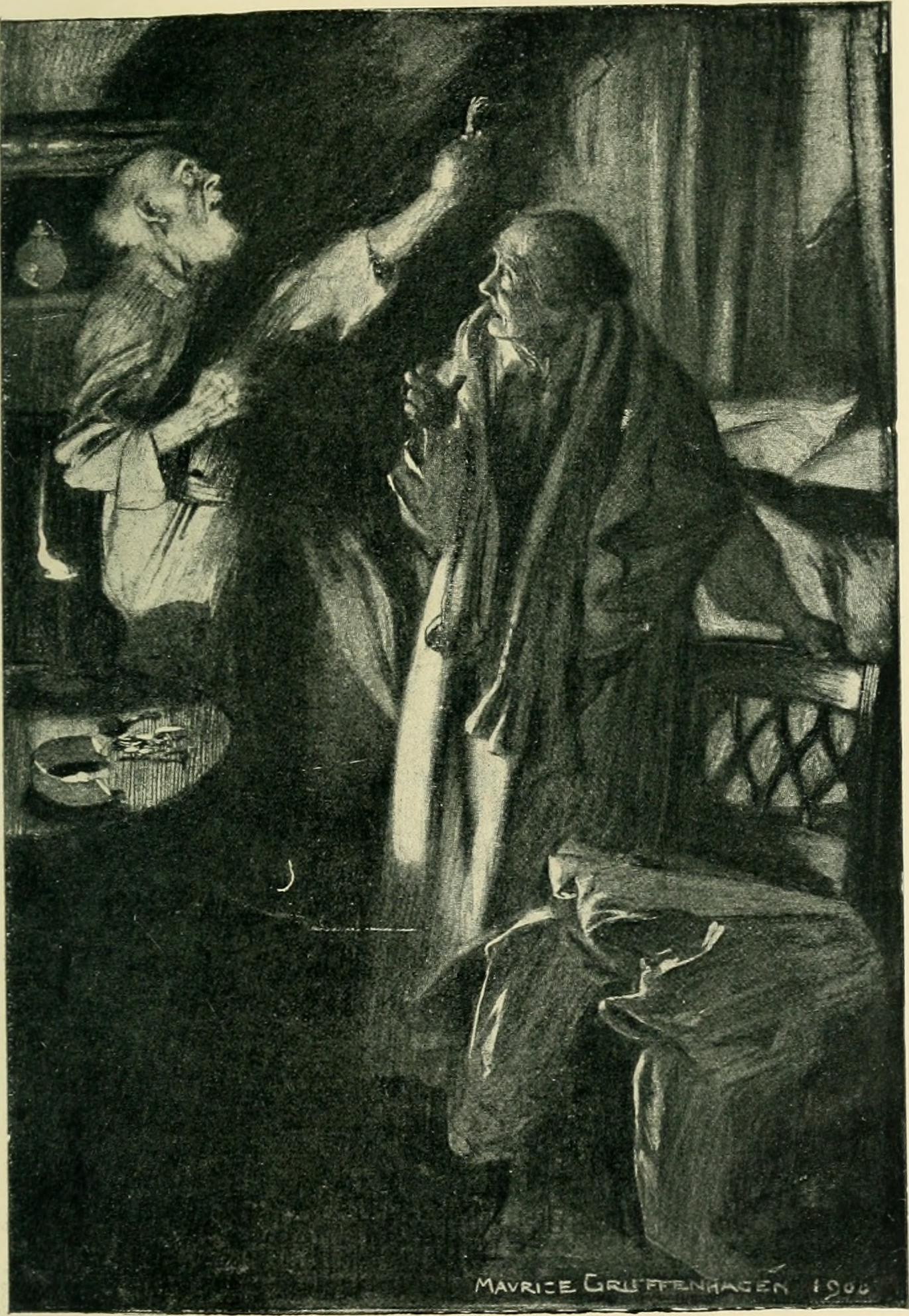 An elderly woman looking worriedly at a distressed elderly man behind her