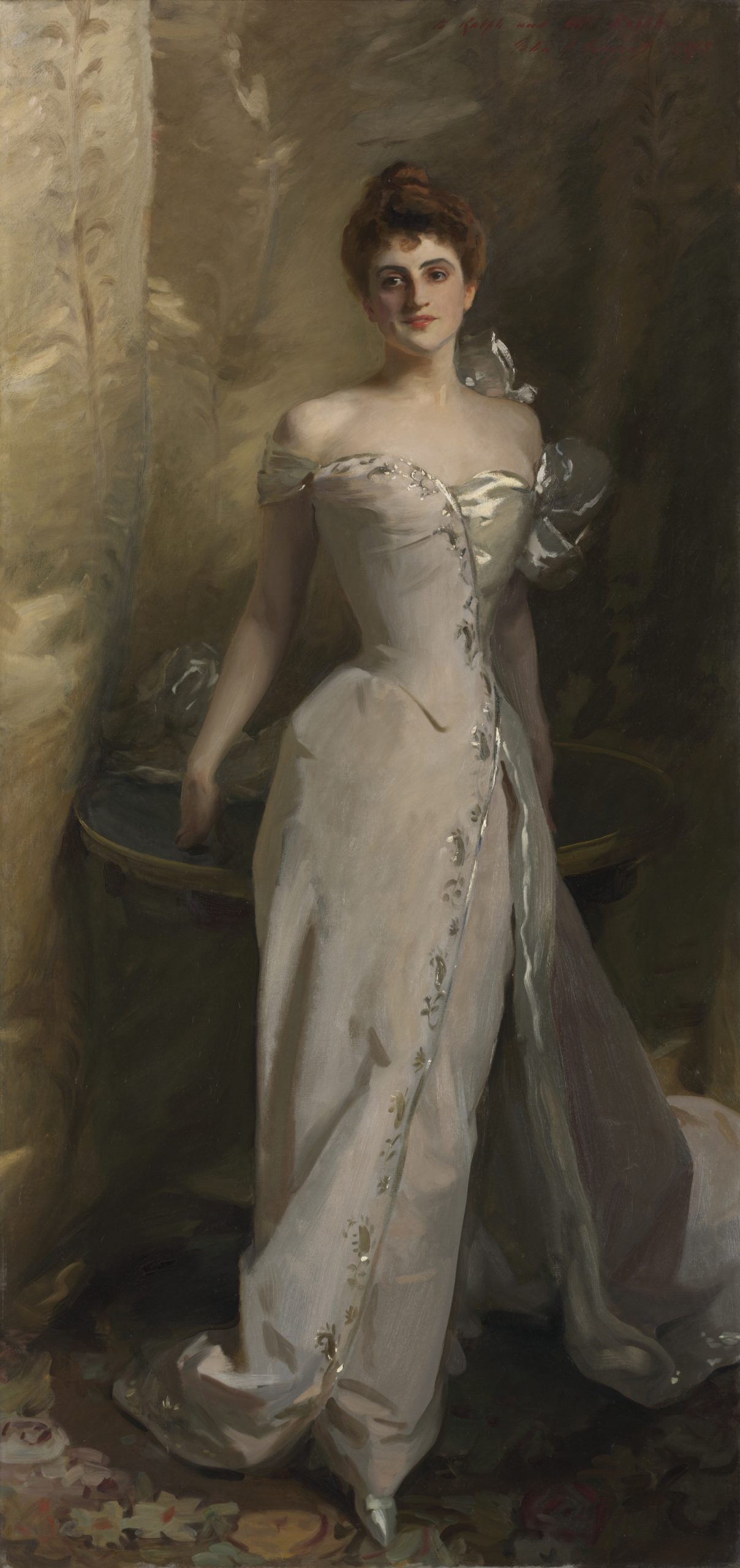 A full-body portrait of a woman in a dress