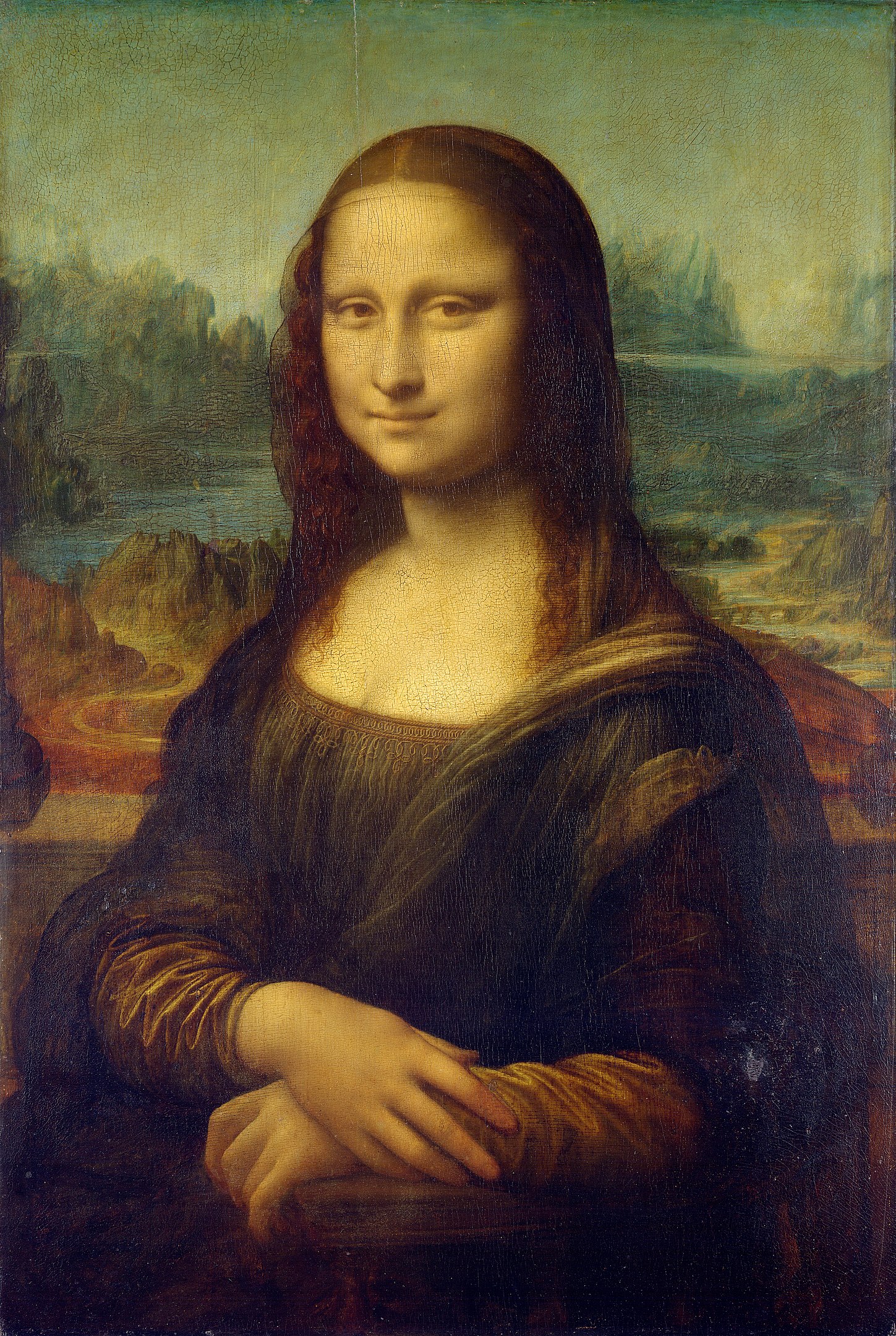 A portrait of a woman in a misty landscape looking back at the viewer with a faint smile