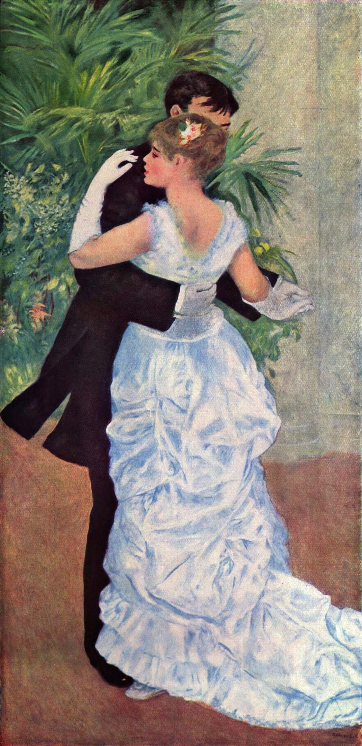 A man and woman in formal attire dancing hand-in-hand