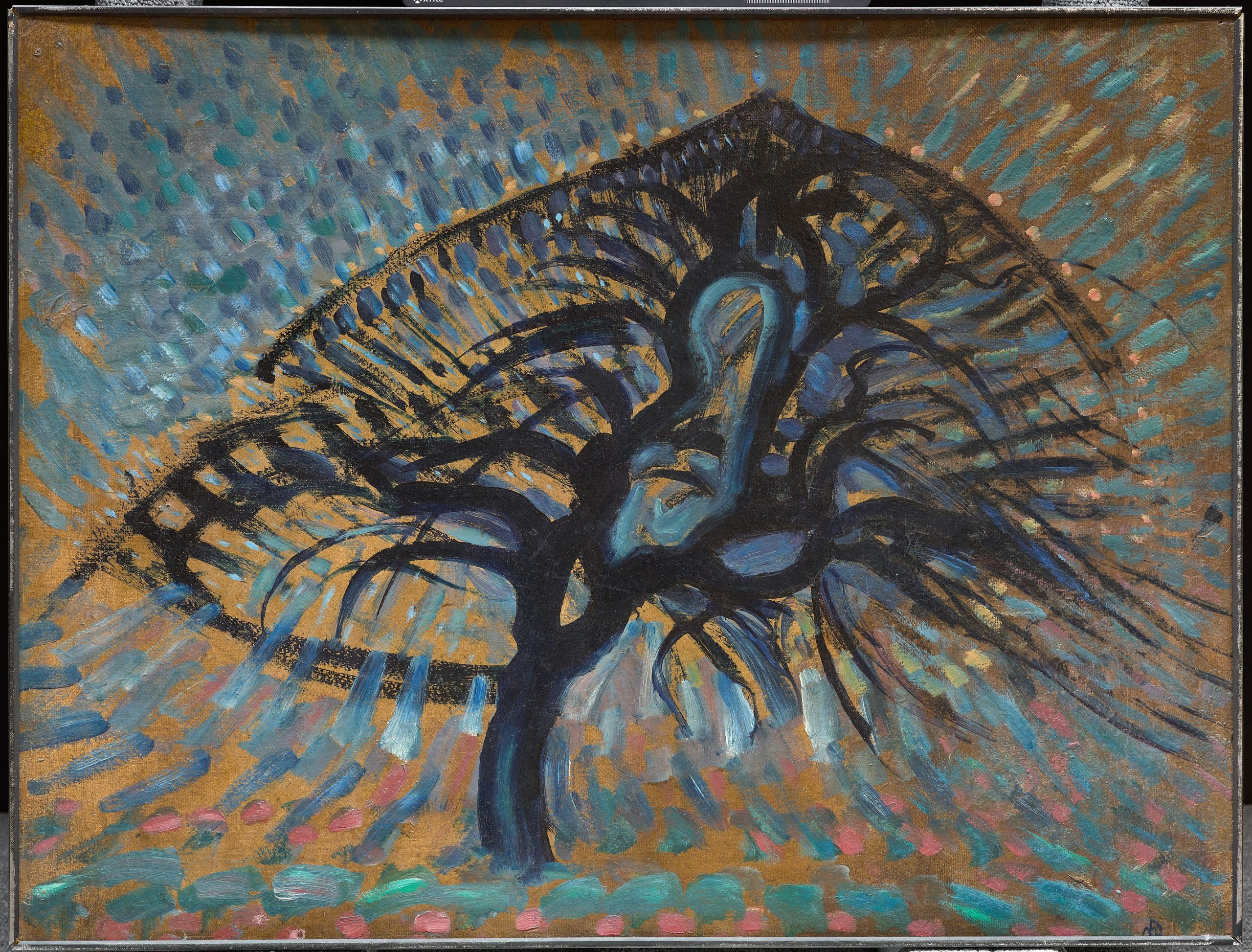 An abstract depiction of a tree with hair-like branches