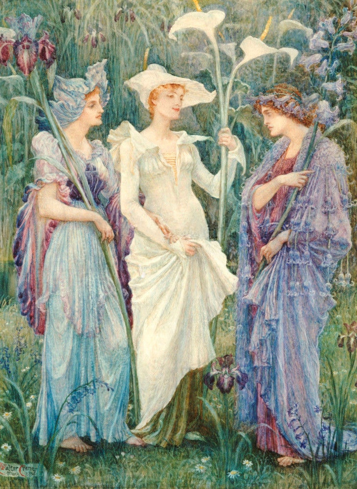 Three fairies in a garden