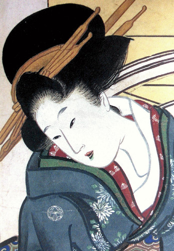 An illustrated closeup of a Japanese woman