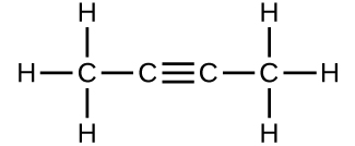 A structure is shown. There is a C atom which forms single bonds with three H atoms each. This C atom is bonded to another C atom. This second C atom forms a triple bond with another C atom which forms a single bond with a fourth C atom. The fourth C atom forms single bonds with three H atoms each.