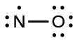 A Lewis structure shows a nitrogen atom, with one lone pair and one lone electron single bonded to an oxygen atom with three lone pairs of electrons.