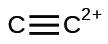 A Lewis structure shows two carbon atoms joined with a triple bond. A superscripted 2 positive sign lies to the right of the second carbon.