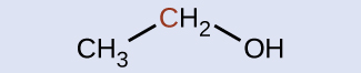 A molecular structure is shown. A C H subscript 3 group is bonded up and to the right to a C H subscript 2 group. Bonded to the C H subscript 2 group down and to the right is an O H group.